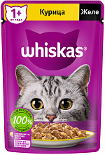 Корм для взрослых кошек WHISKAS влажный, желе, курица, 75г