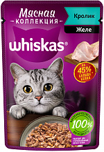 Корм для взрослых кошек WHISKAS влажный, желе, кролик, 75г