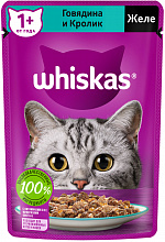 Корм для взрослых кошек WHISKAS APPETIZING MIX влажный, желе, говядина и кролик, 75г